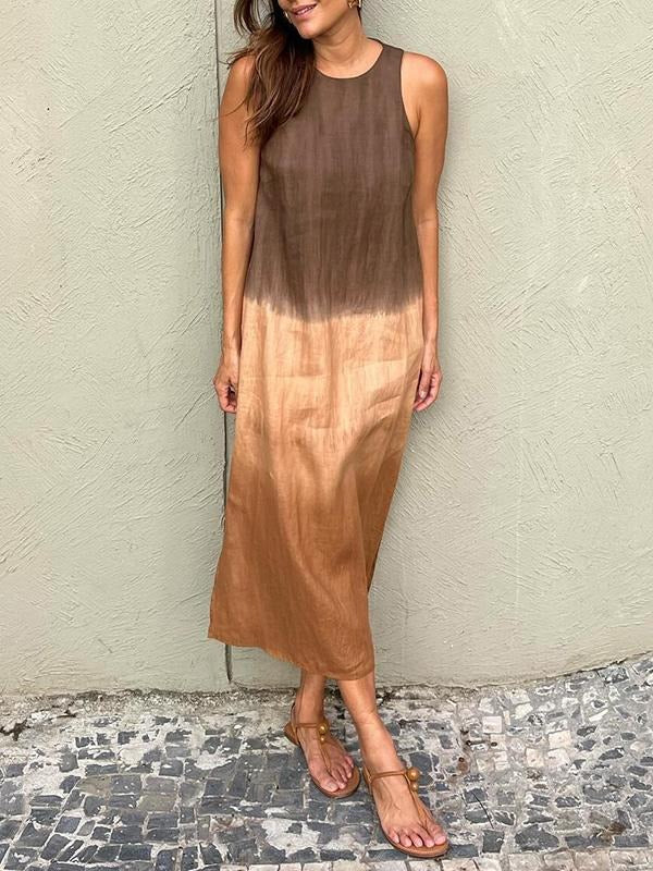 Mouwloze maxi jurk met kleurverloop en vloeiende uitstraling