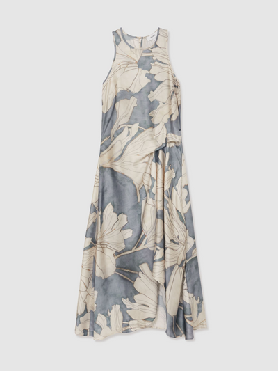Elegante dames midi jurk met bloemenprint en mouwloos model