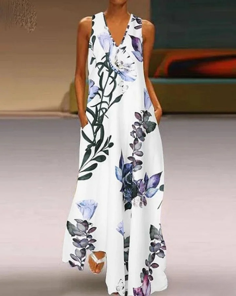 Zomerse maxi jurk met bloemenpatroon en boho uitstraling