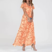 Stijlvolle elegante maxi jurk met bloemenprint en korte mouwen