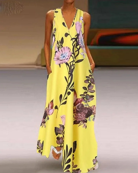 Zomerse maxi jurk met bloemenpatroon en boho uitstraling