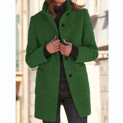 Julissa - Dames Retro Effen Wollen Knoop Coltrui Jas