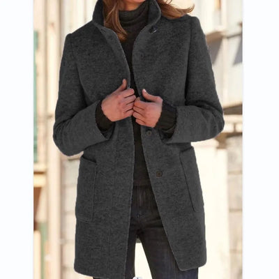 Julissa - Dames Retro Effen Wollen Knoop Coltrui Jas