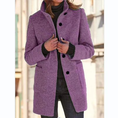 Julissa - Dames Retro Effen Wollen Knoop Coltrui Jas