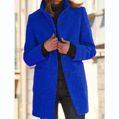 Julissa - Dames Retro Effen Wollen Knoop Coltrui Jas