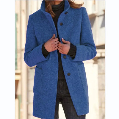 Julissa - Dames Retro Effen Wollen Knoop Coltrui Jas