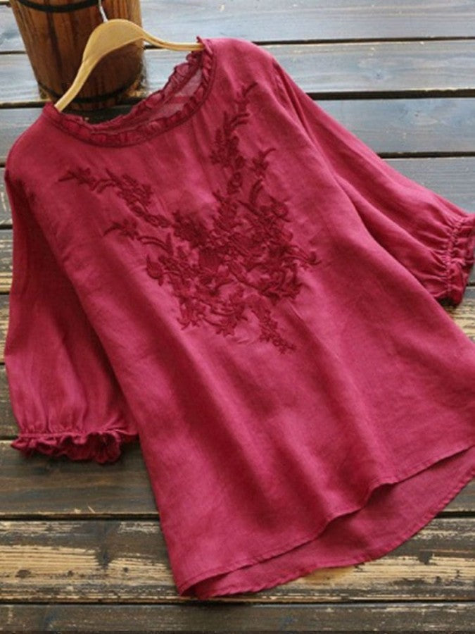 Roberta - Casual damestop met borduursel