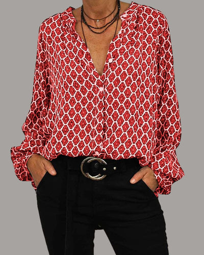 Moderne V-hals blouse met geometrisch ontwerp voor stijlvolle dagen