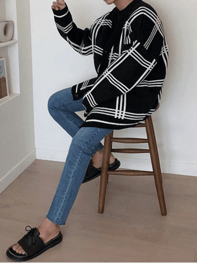 Heren V-Hals Geruit Cardigan - Comfortabele Gebreide Sweater voor Gelegenheden