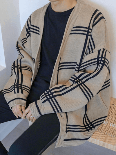 Heren V-Hals Geruit Cardigan - Comfortabele Gebreide Sweater voor Gelegenheden