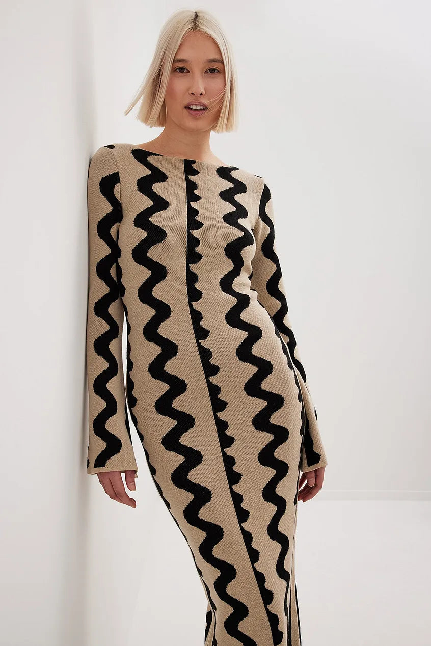 Evelyn Maxi gebreide jurk met wijde mouwen