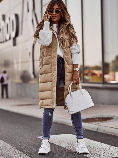 Lange en warme damesgilet met trendy uitstraling