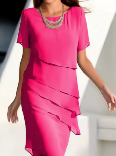 Elegante lange jurk met sierlijke ruches