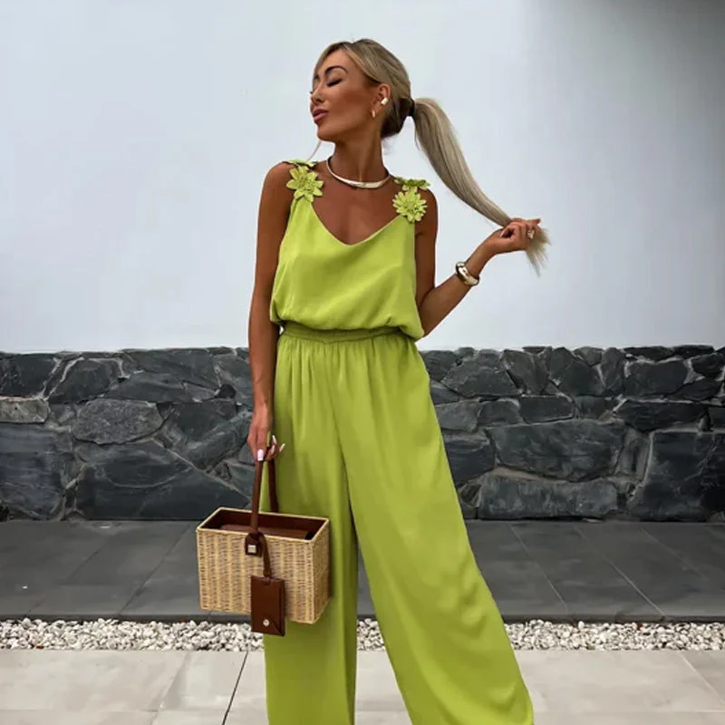 Stijlvolle dames jumpsuit zonder mouwen met wijde pijpen