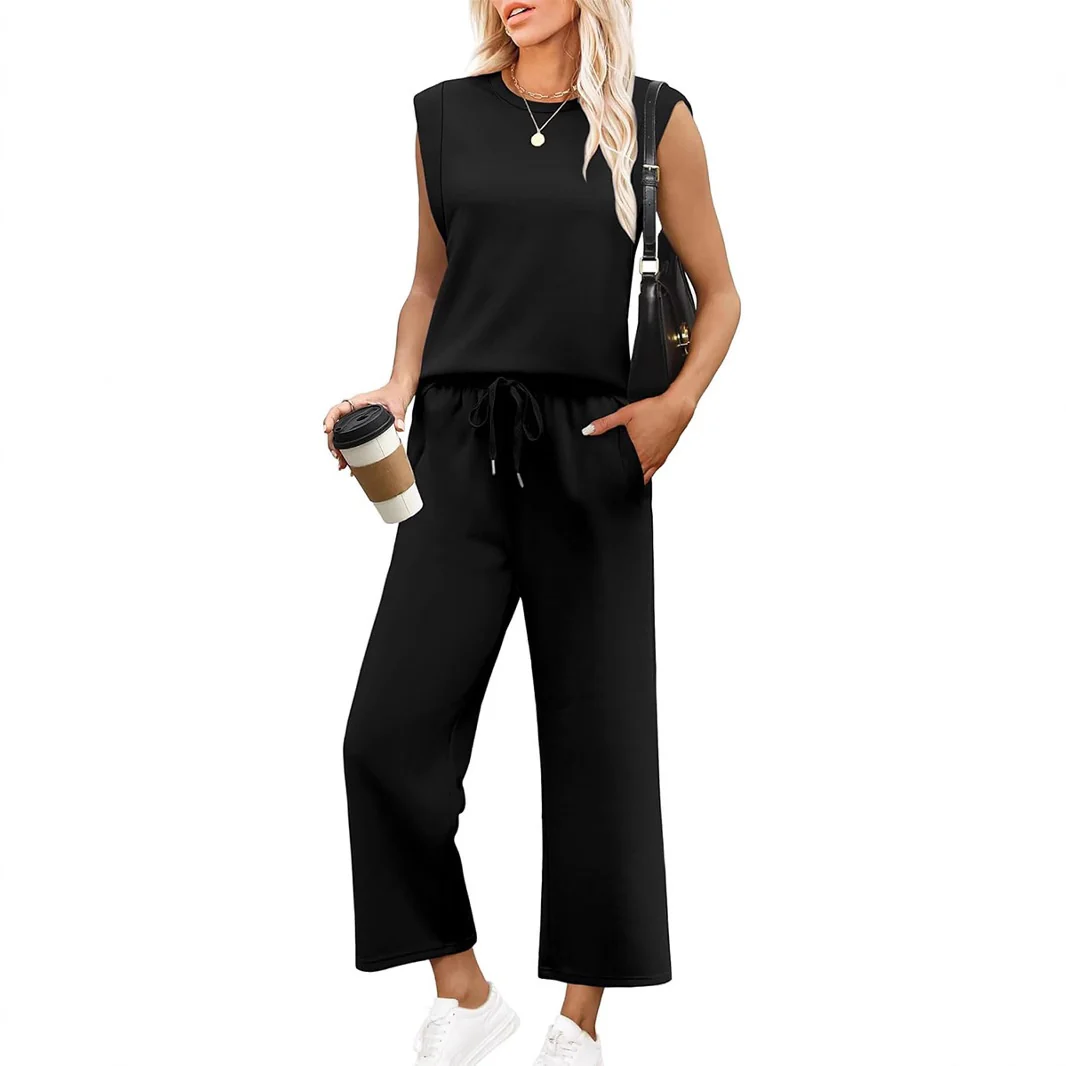 Tweedelige dames set met korte mouwen en rechte cropped broek voor dagelijks gebruik