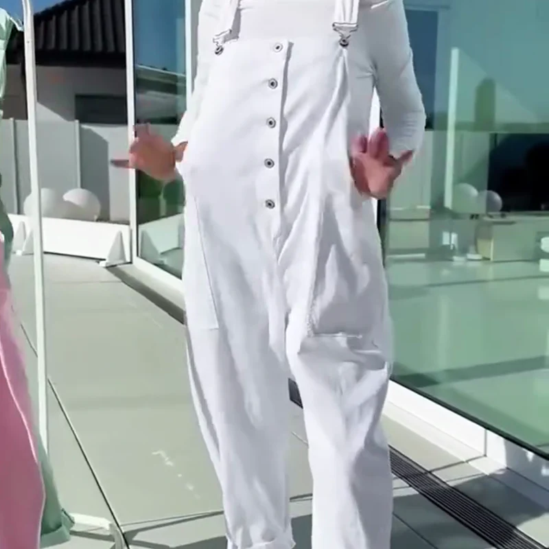 Vrouwelijke casual jumpsuit met rechte pijpen en smalle bandjes voor dagelijks gebruik
