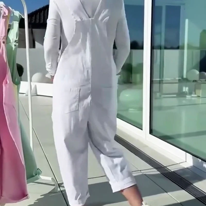 Vrouwelijke casual jumpsuit met rechte pijpen en smalle bandjes voor dagelijks gebruik