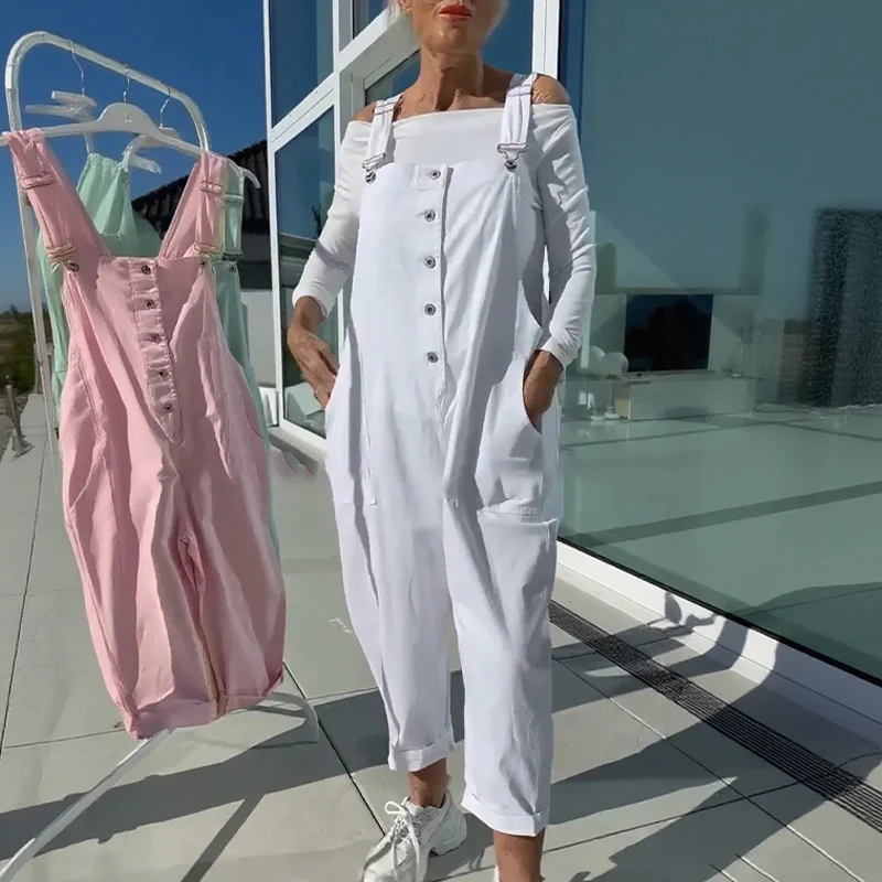 Vrouwelijke casual jumpsuit met rechte pijpen en smalle bandjes voor dagelijks gebruik