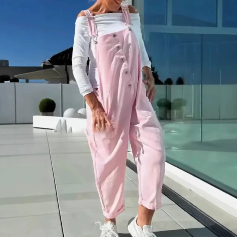 Vrouwelijke casual jumpsuit met rechte pijpen en smalle bandjes voor dagelijks gebruik