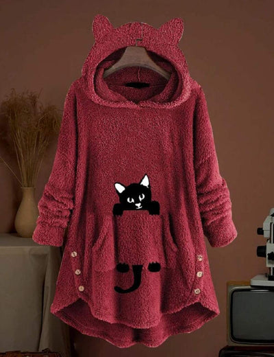 Lange hoodie met capuchon en schattig kattenontwerp voor extra comfort