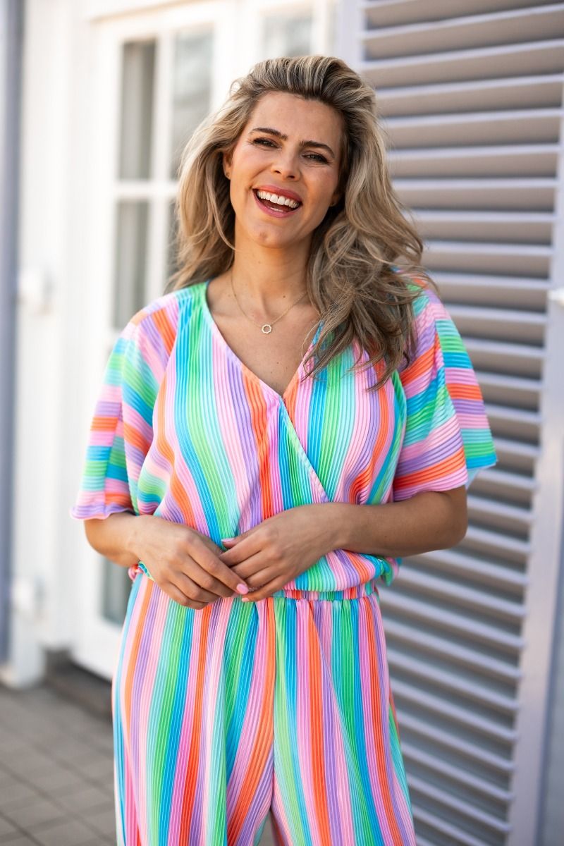 Trendy dames jumpsuit met print korte wijde mouwen en rechte wijde broekspijpen