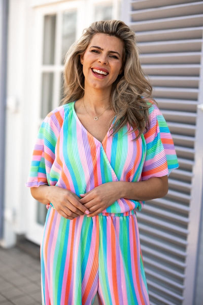 Trendy dames jumpsuit met print korte wijde mouwen en rechte wijde broekspijpen
