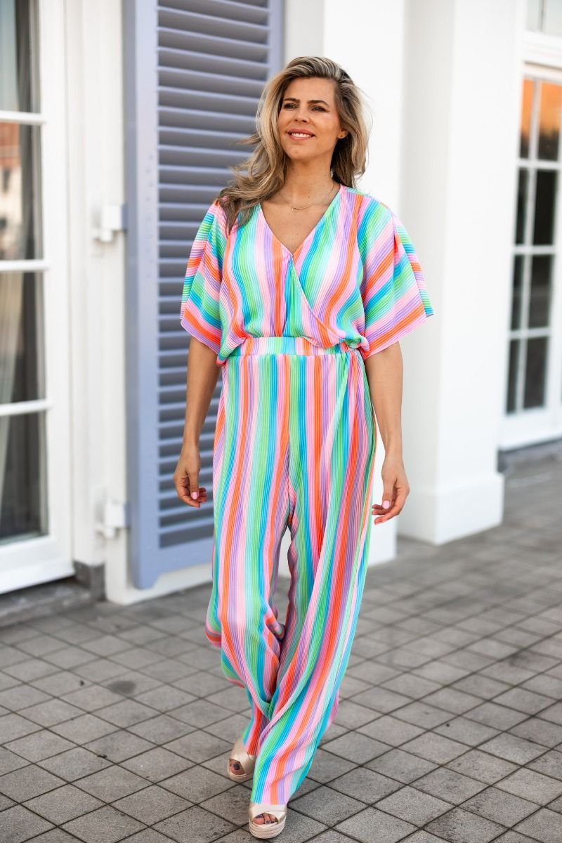 Trendy dames jumpsuit met print korte wijde mouwen en rechte wijde broekspijpen