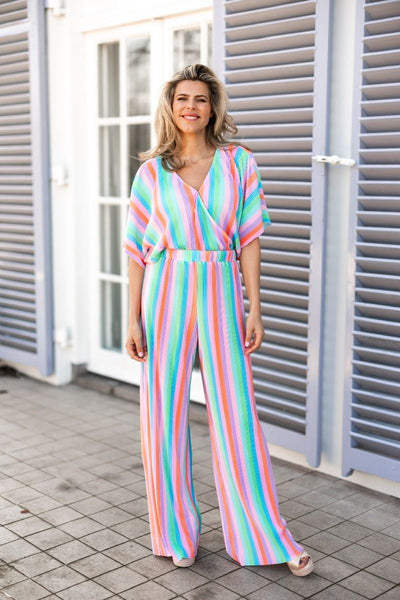 Trendy dames jumpsuit met print korte wijde mouwen en rechte wijde broekspijpen