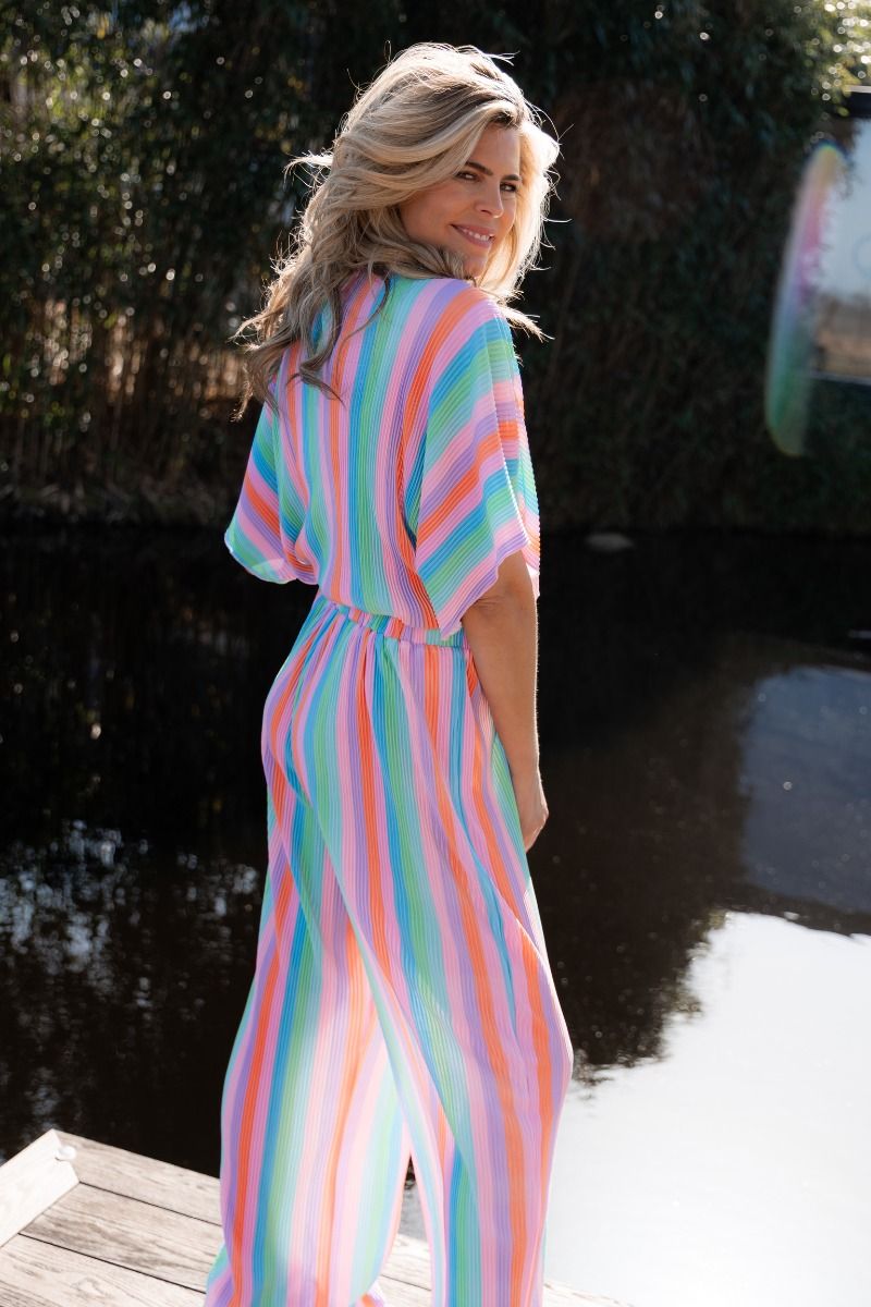 Trendy dames jumpsuit met print korte wijde mouwen en rechte wijde broekspijpen