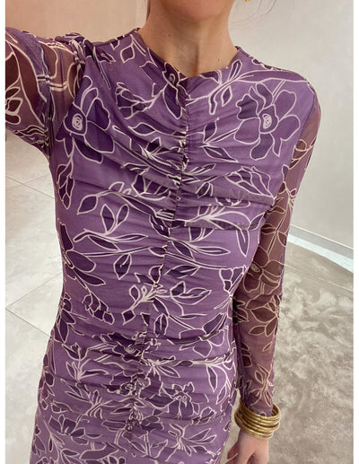 Stijlvolle midi-jurk met lange mouwen en bloemenprint voor een elegante en moderne uitstraling