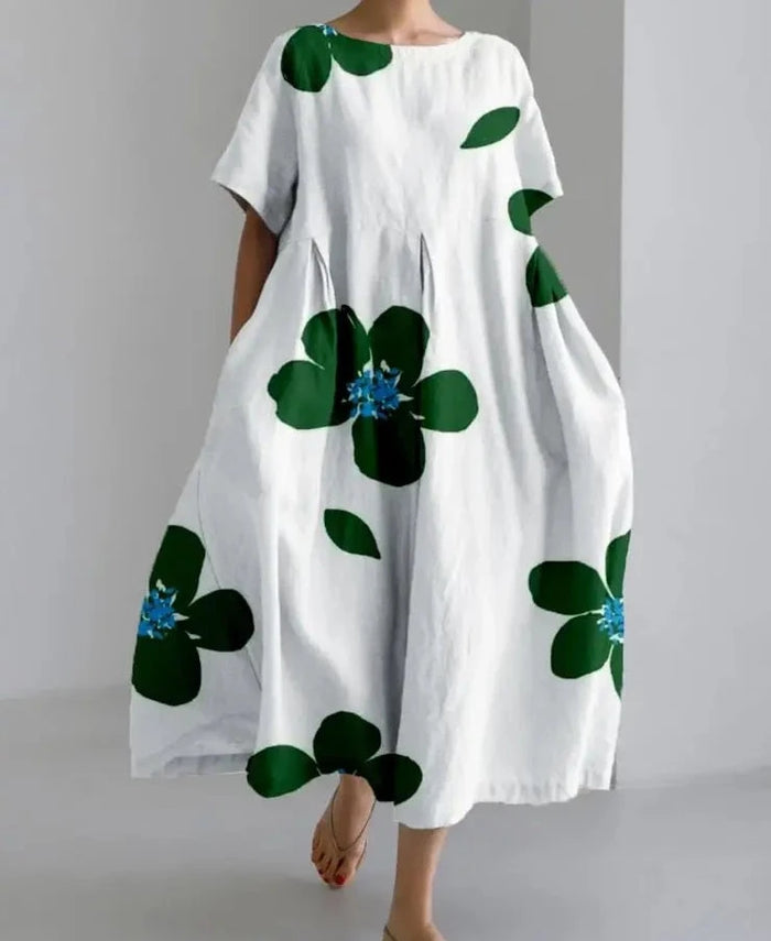 Lange losse jurk met opvallende bloemenprint