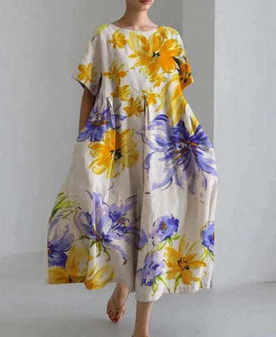 Lange losse jurk met opvallende bloemenprint