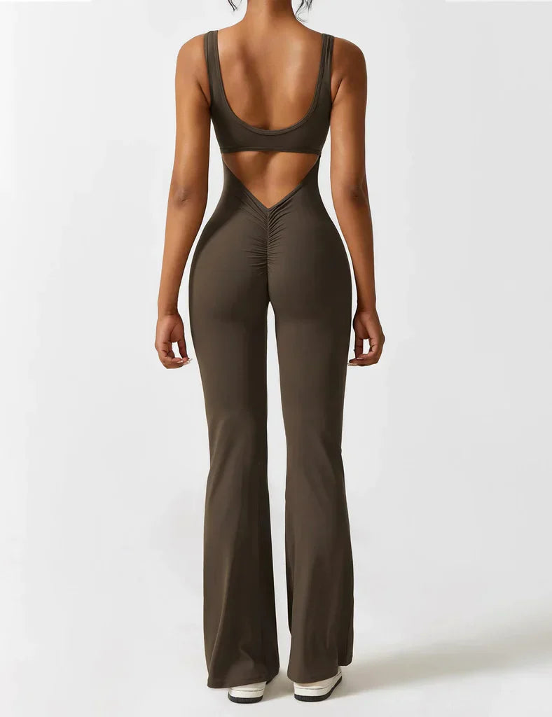V-rug uitlopende jumpsuit