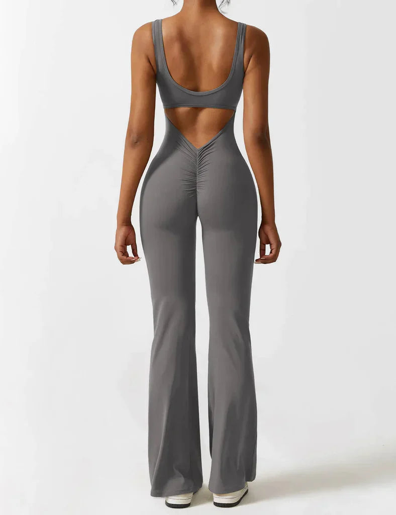 V-rug uitlopende jumpsuit